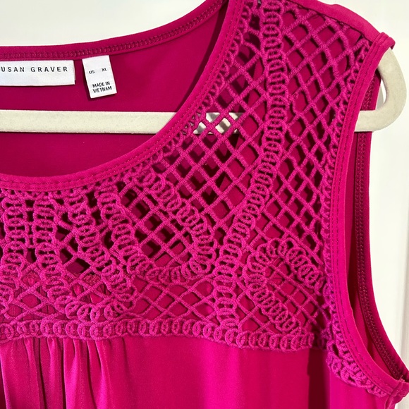 Susan Graver Sleeveless Pink Maxi Dress with Crochet Bodice Detail - Picture 3 of 8
